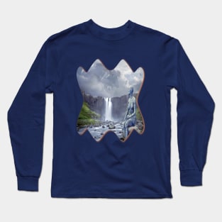 UFO on waterfall and a woman UFO Long Sleeve T-Shirt